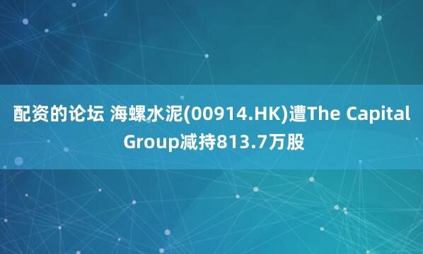 配资的论坛 海螺水泥(00914.HK)遭The Capital Group减持813.7万股